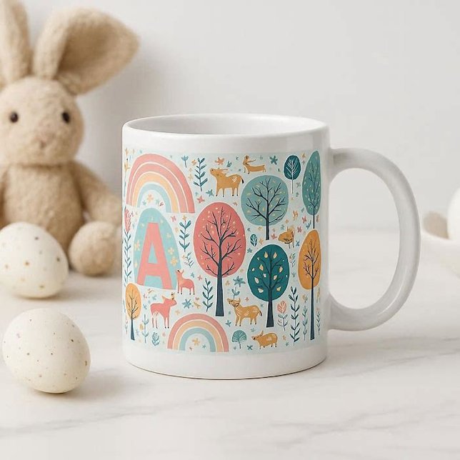 Whimsical Woodland Trees Easter Spring Rainbow Art Jumbo-Tasse (Whimsical Woodland Trees Easter Spring Rainbow Art Giant Coffee Mug)