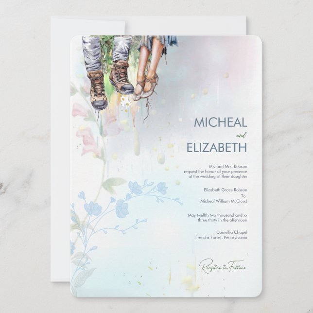 Whimsical Woodland Wildblume Meadow Script Einladung (Vorderseite)