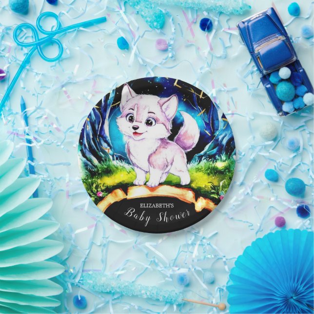 Whimsical Woodland Wolf Babydusche Pappteller (Party)