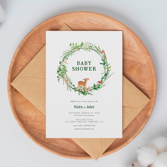 Whimsical Woodland Wreath Baby Shower Einladung (Von Creator hochgeladen)