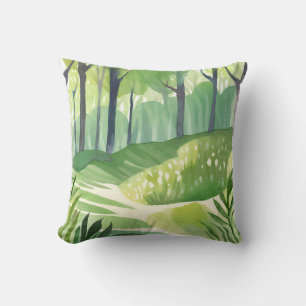 Whimsical Woods Wald Wasserfarbenlandschaft Kissen