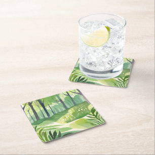 Whimsical Woods Wald Wasserfarbenlandschaft Rechteckiger Pappuntersetzer