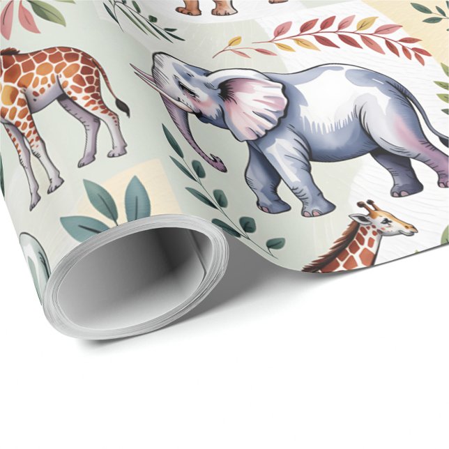 Whimsical wrapping paper featuring elephants, lion geschenkpapier (Von Creator hochgeladen)