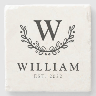 Whimsical Wreath Monogram Family Steinuntersetzer