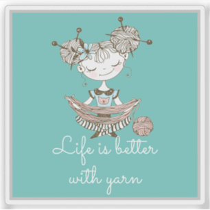 Whimsical Yarn Lover Girl Aufkleber
