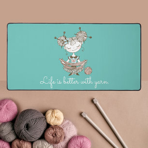 Whimsical Yarn Lover Girl Customizable Schreibtischunterlage