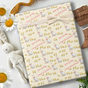 Whimsical Yellow Ducky New Baby Celebration Geschenkpapier