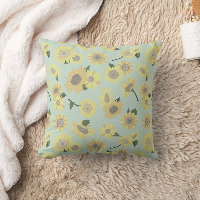 Whimsical Yellow Orange Blue Painted Sunflower Kissen (Decke)