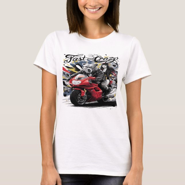 Whimsical Yeti Bigfoot Biker Wandern durch Wild T-Shirt (Vorderseite)