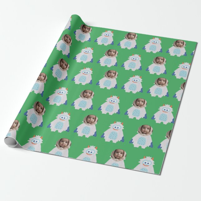 Whimsical Yeti Face Foto Kinder Weihnachten Geschenkpapier (Ungerollt)