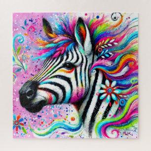 Whimsical Zebra Floral Pink Aquamarin grüne Daisy