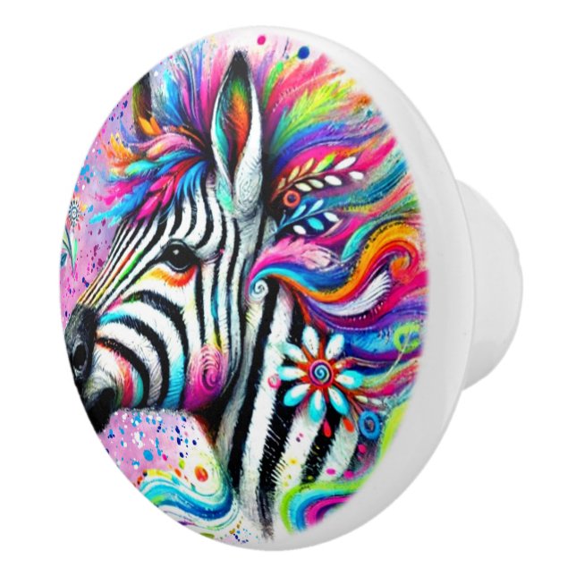 Whimsical Zebra Floral Pink Aquamarin grüne Daisy Keramikknauf (Rechts)