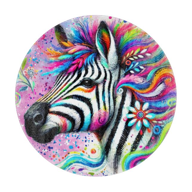 Whimsical Zebra Floral Pink Aquamarin grüne Daisy Schneidebrett (Vorderseite)