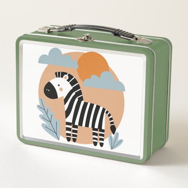 Whimsical Zebra skandinavisch beeinflusst Metall Brotdose (Vorderseite)