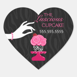 Whimsical Zebra und Cherry Cupcake Bäckerei Siegel Herz-Aufkleber
