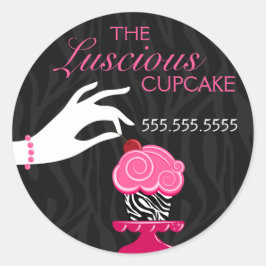 Whimsical Zebra und Cherry Cupcake Bäckerei Siegel Runder Aufkleber