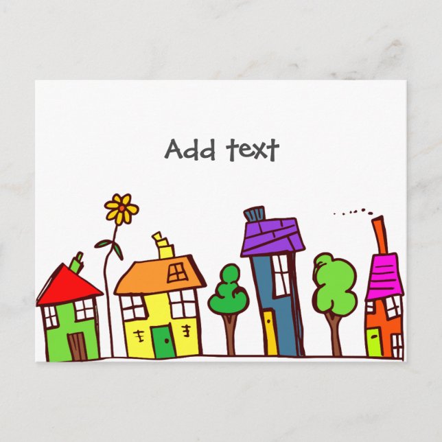 Whimsical zeichn, Small Town, Vorlage USA Postkarte (Vorderseite)