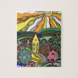 Whimsical Zentangle Märchenhaus & Sonnige Hügel 