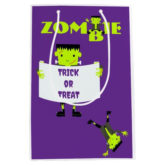 Whimsical Zombie Party Halloween Trick oder Treat Mittlere Geschenktüte (Vorderseite)