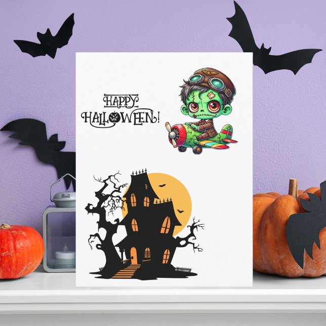 Whimsical Zombie Pilot Flugzeug Kids Halloween Postkarte (Von Creator hochgeladen)