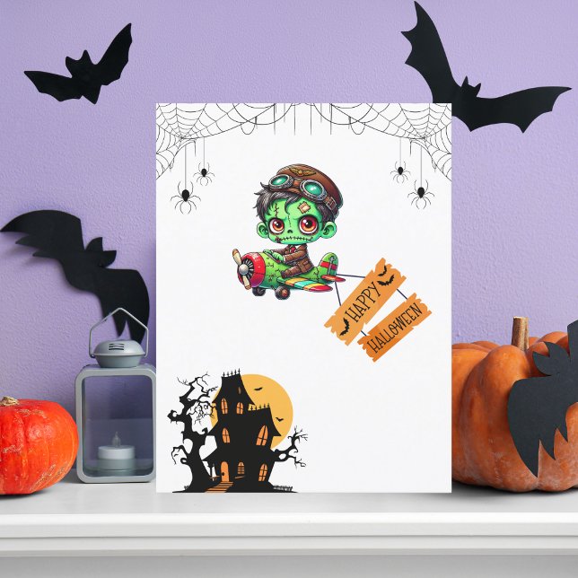 Whimsical Zombie Pilot Flugzeug Kids Halloween Postkarte (Von Creator hochgeladen)