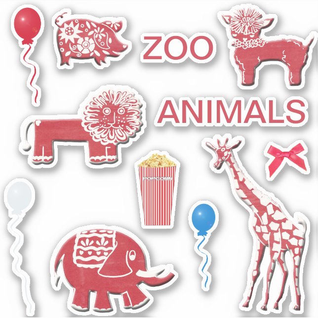 Whimsical Zoo Scrapbooking Rot & Weiß Stickers Aufkleber (Vorderseite)