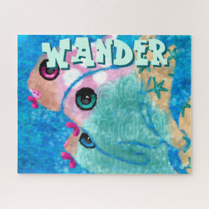 Whimsicaler abstrakter Fisch-Trio Blau Personalisi