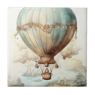 Whimsicaler blauer Heißluftballon im Antikstil Fliese