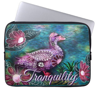 Whimsicaler Blumen-Ente Lila Türkis Personalisiert Laptopschutzhülle