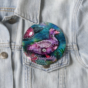 Whimsicaler Blumenente Lila Türkis Personalisiert Button