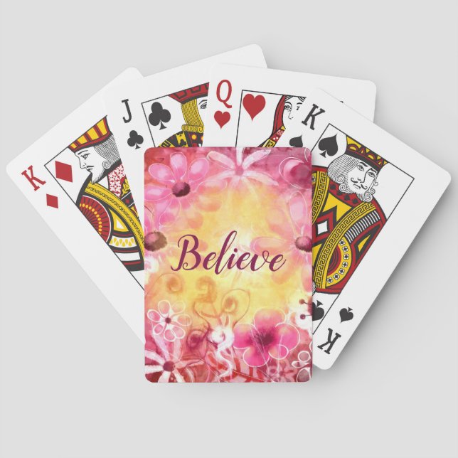 Whimsicaler Blumiger Boho-Botanischer Glaube Kunst Spielkarten (Rückseite)