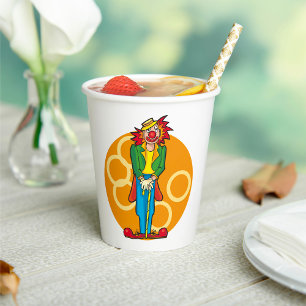 Whimsicaler Cartoon-Clown mit hellen Farben Pappbecher