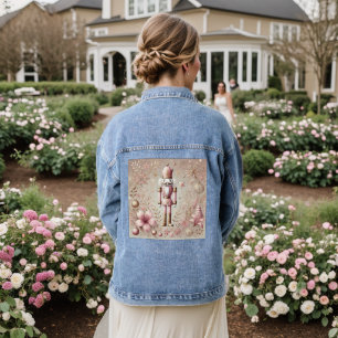 Whimsicaler Eleganter Rosa und Gold Pastell Nusskn Jeansjacke