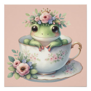 Whimsicaler Frosch in floraler Teetasse  Poster