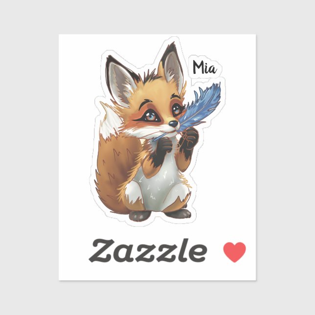 Whimsicaler Fuchs mit einer Feder Aufkleber (Blatt)