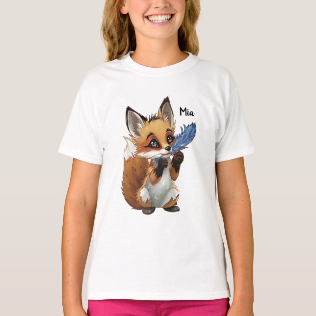 Whimsicaler Fuchs mit einer Feder T-Shirt (Vorderseite)