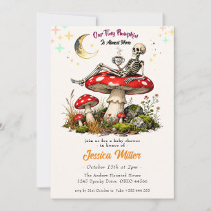 Whimsicaler Halloween-Baby-Party mit Skelett und P Einladung