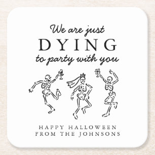 Whimsicaler handgezeichneter Skelette Halloween-Pa Rechteckiger Pappuntersetzer