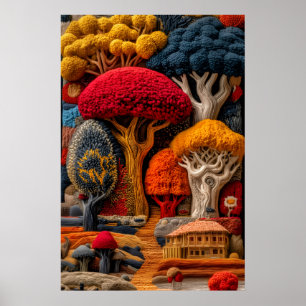 Whimsicaler Herbstwald – Texturierte Filzkunst Poster