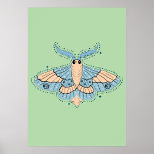 Whimsicaler Himmelsnachtfalter — Sanftes Blau und  Poster