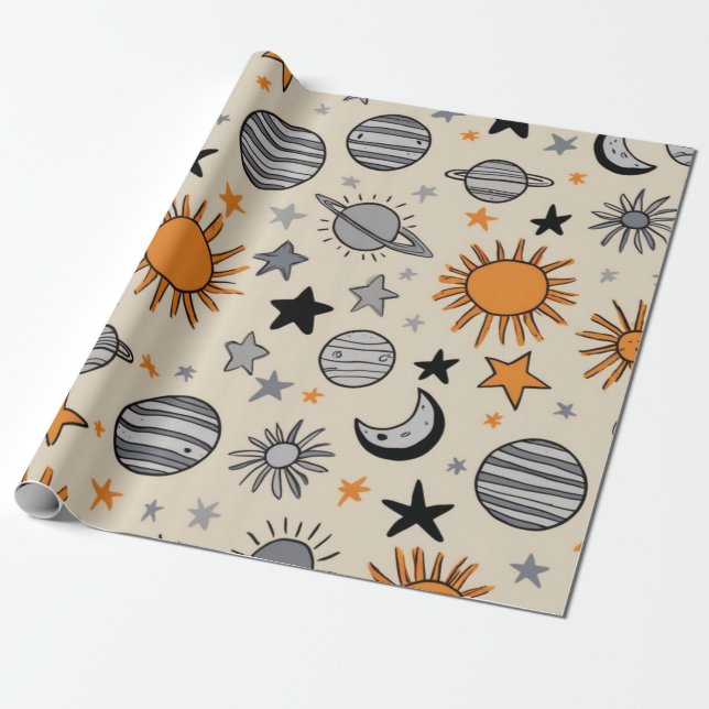 Whimsicaler himmlischer Gekritzel Geschenkpapier (Ungerollt)