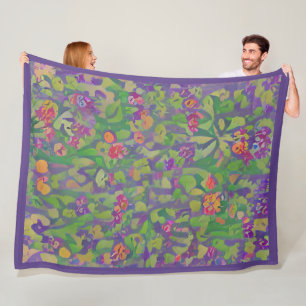 Whimsicaler impressionistischer lila Schwertlilien Fleecedecke