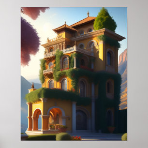 Whimsicaler italienischer Villen-Kunstprint Poster