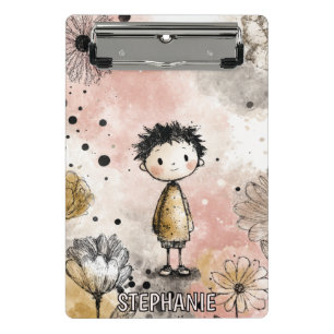 Whimsicaler Junge Wasserfarbe mit floralen Akzente Mini Klemmbrett