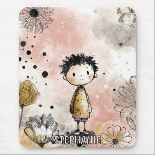Whimsicaler Junge Wasserfarbe mit floralen Akzente Mousepad