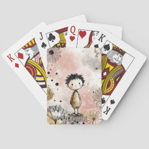 Whimsicaler Junge Wasserfarbe mit floralen Akzente Spielkarten