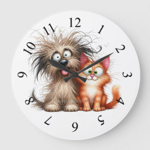 Whimsicaler Katze und Hund Große Wanduhr