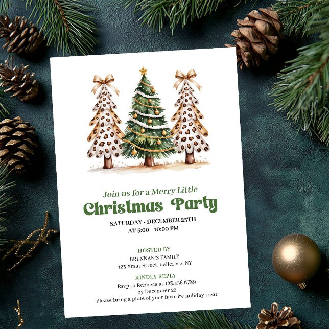 Whimsicaler Leopard-Weihnachtsbaum-Feiertags-Einla Einladung (Whimsical leopard Christmas tree holiday invite)