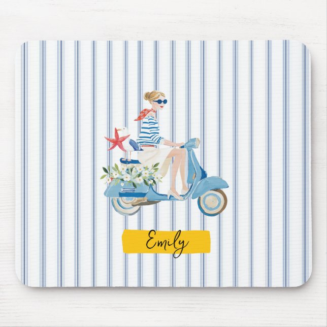 Whimsicaler Motorrad am Meer Mousepad (Vorne)