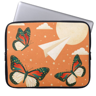 Whimsicaler Orange Boho Natur Schmetterling Mond Laptopschutzhülle